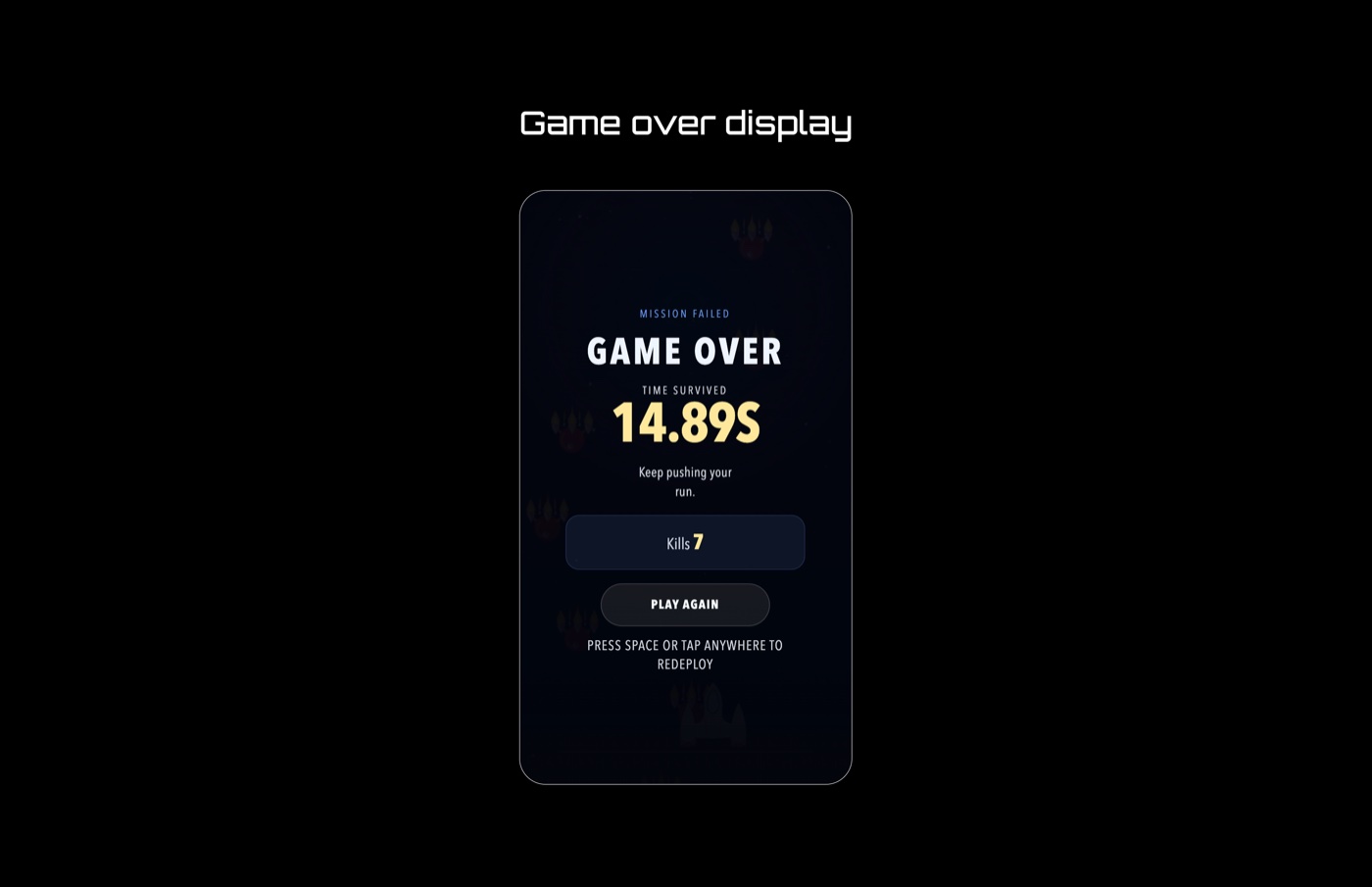 Cosmic Gunner game over display