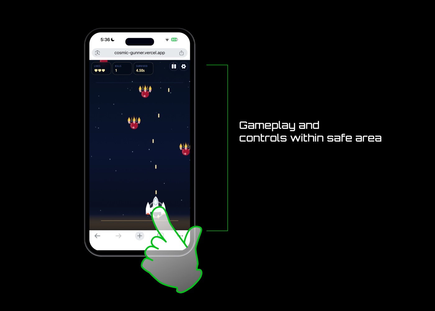 Cosmic Gunner mobile-first safe area layout