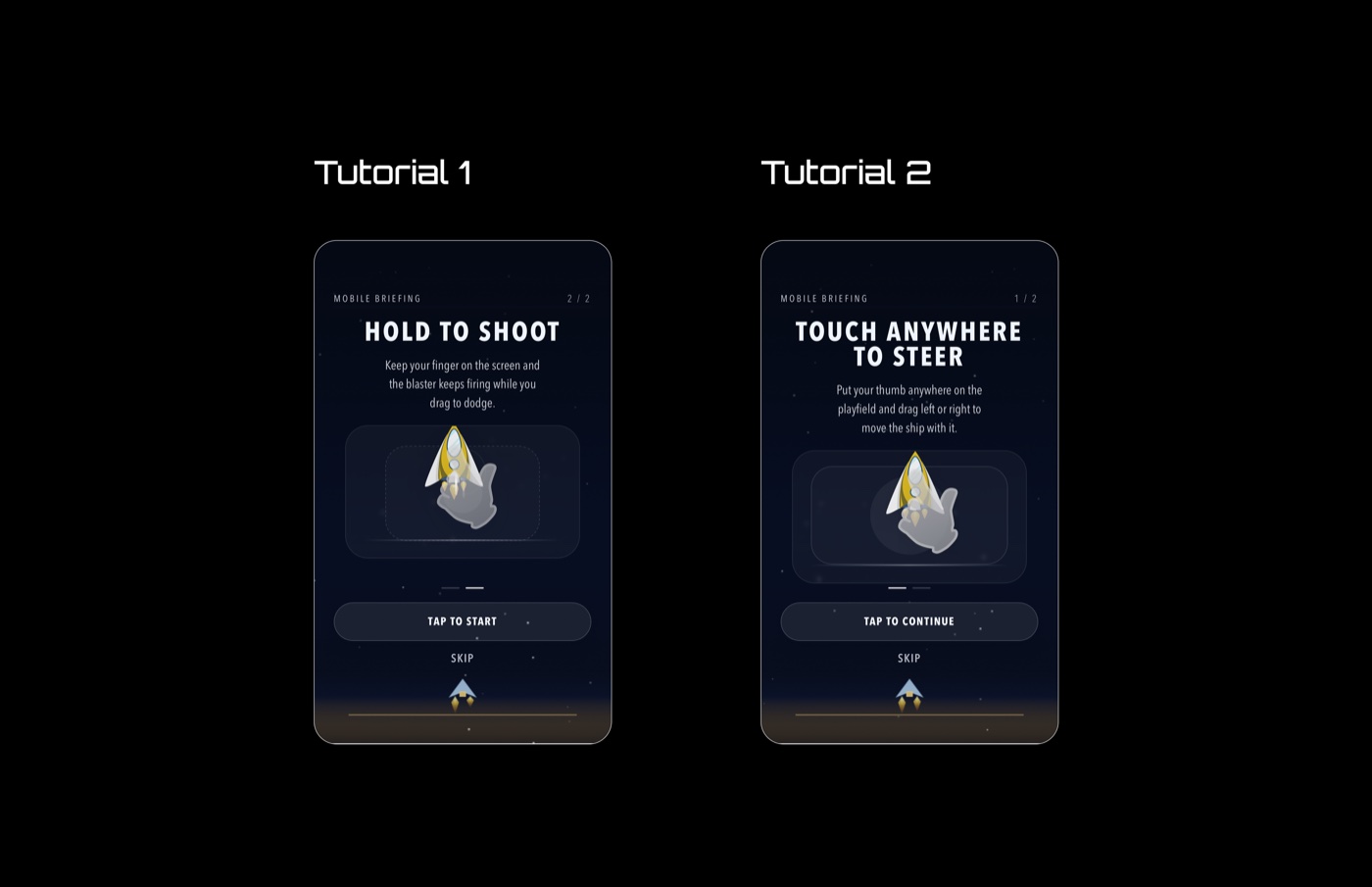Cosmic Gunner onboarding tutorials