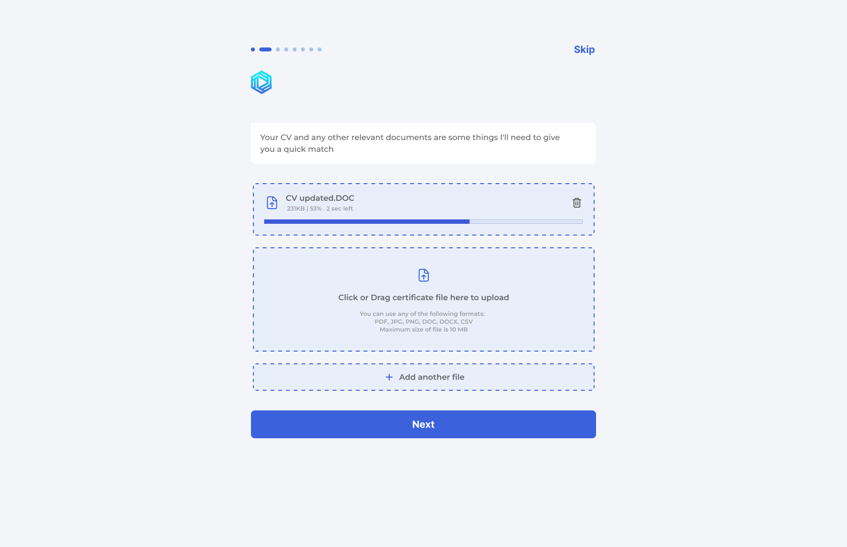Screen 3: Document upload in progress