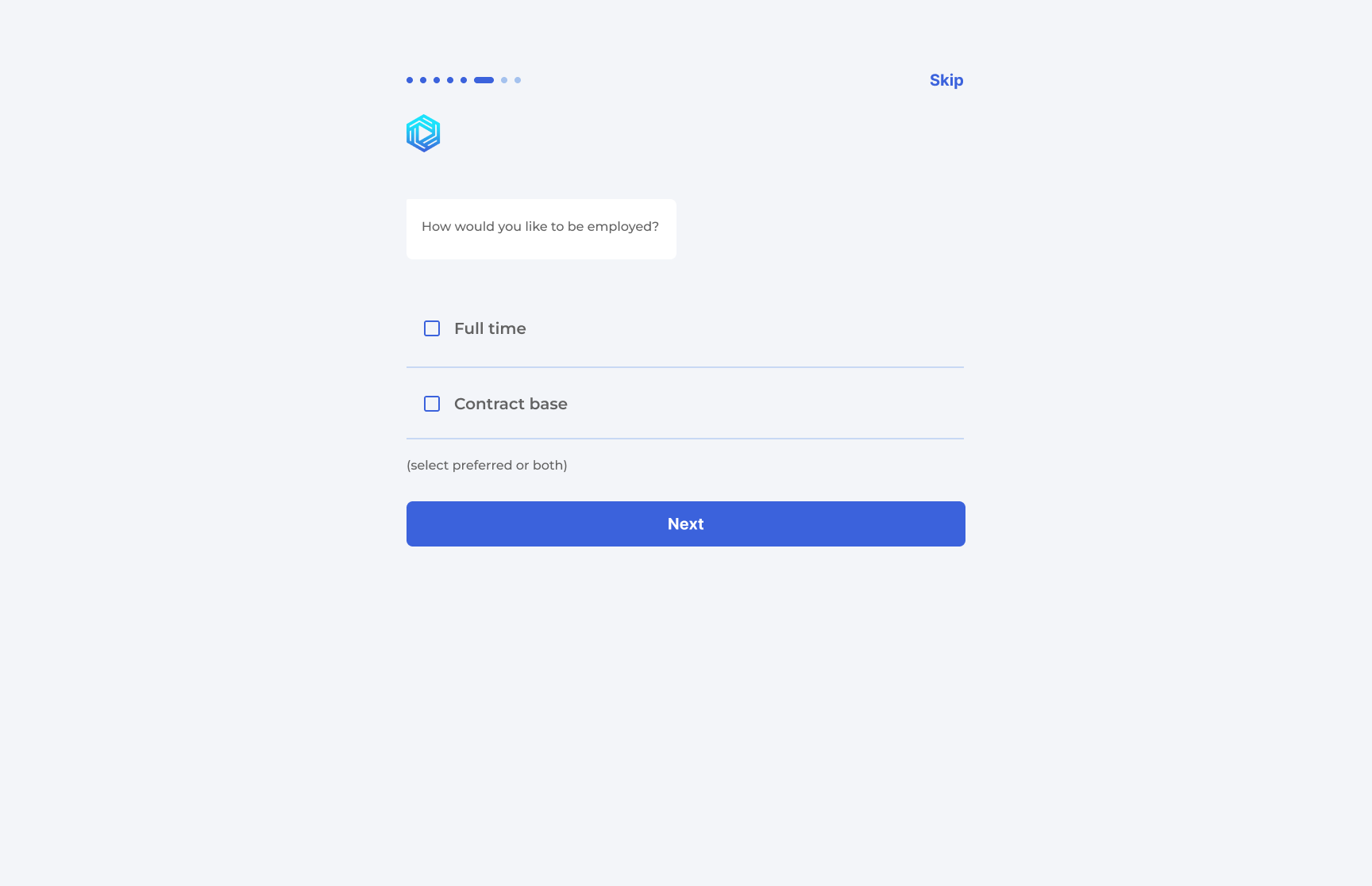 Screen 8: Employment type