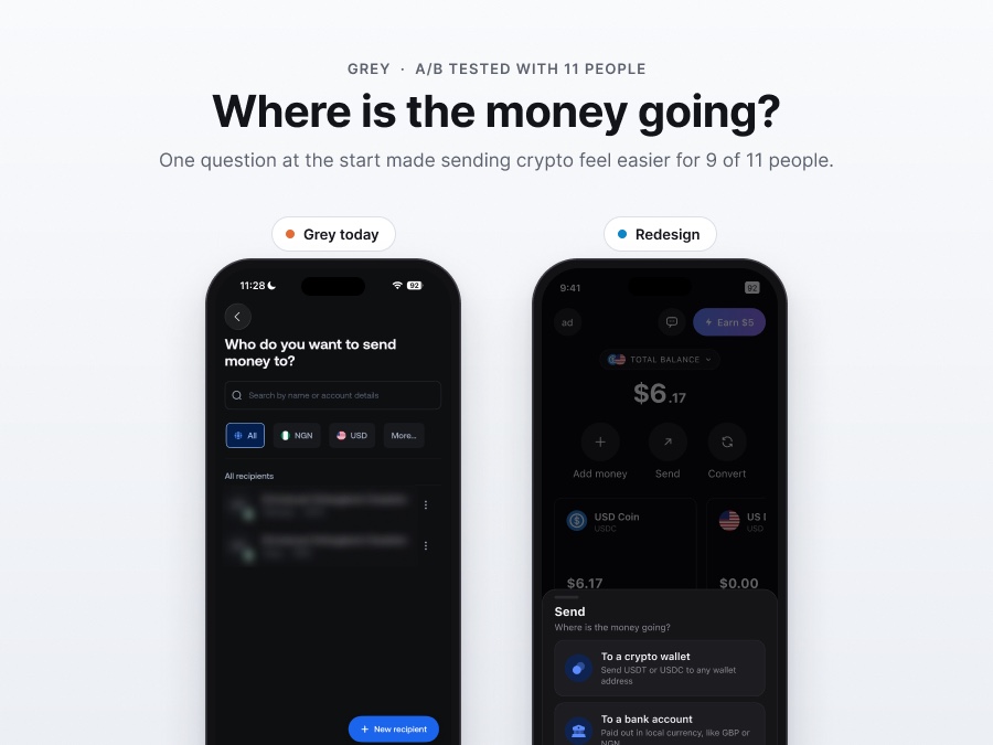 One Question That Made Sending Crypto Feel Easier by Grey (self-initiated)