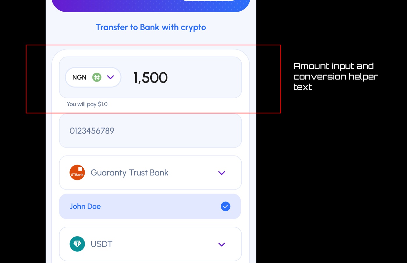 Pendax NGN amount input and conversion helper text