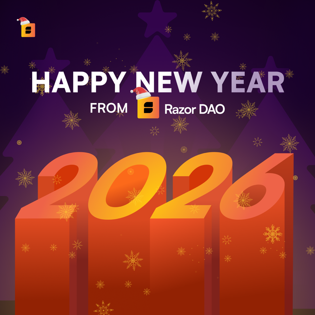 Razor DAO seasonal mascot illustration with holiday styling and snowflakes